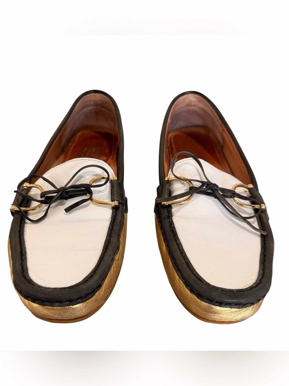 Lauren Ralph Lauren Briley Metallic Gold Colorblock Leather Driving Loafers 7.5B